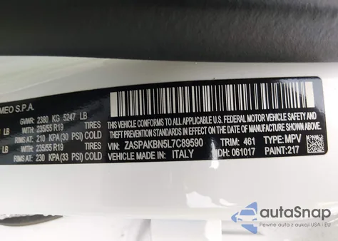 2020 Alfa Romeo Stelvio Ti Awd from USA, damaged, VIN ZASPAKBN5L7C89590